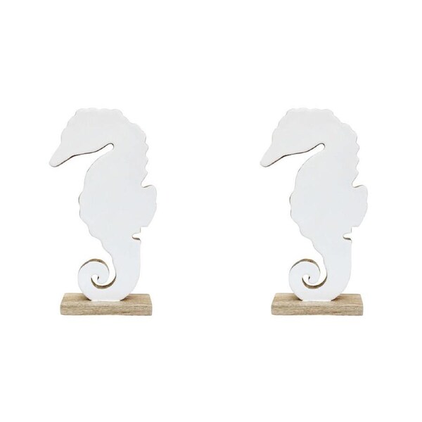 2PK LVD Extra Large Wooden Seahorse Decorative Home Statue 31x17cm White