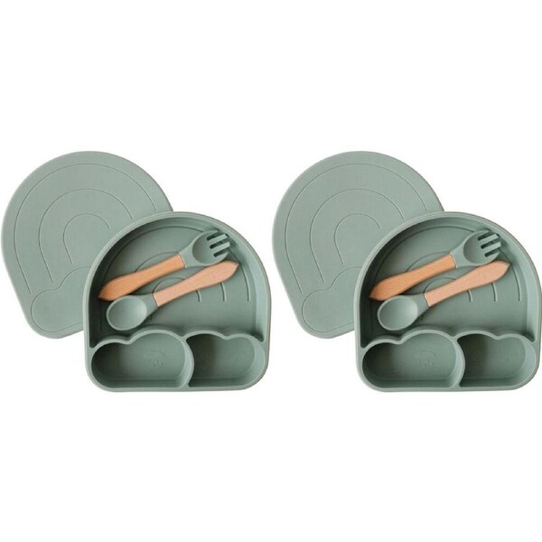 2x 3pc LVD Arch Silicone Baby Feeding Bowl and Cutlery Set 18x17.5xcm Sage Green