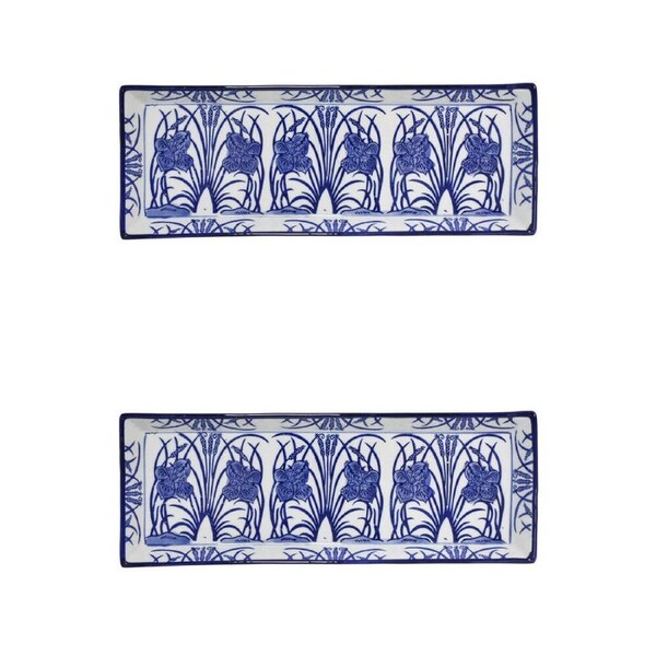 2PK LVD Porcelain Rectangular Plate Trinket Display Tray 35x13cm Iris/Rush
