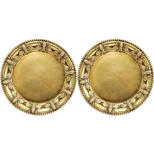 2PK LVD Resin Bumble Bee Border Round Trinket Dish Display Tray 14cm Gold