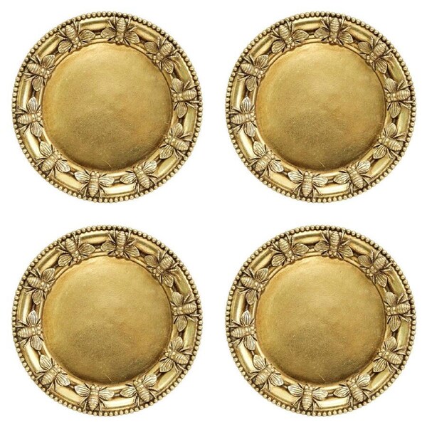 4PK LVD Resin Bumble Bee Border Round Trinket Dish Display Tray 14cm Gold