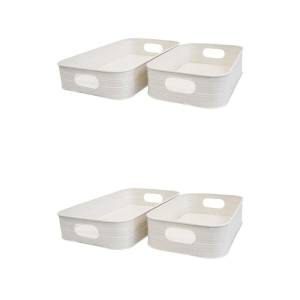 2x 2pc LVD Metal Decorative Serving Tray Set 39.8x24.8cm/32.5x20.8cm Ivory