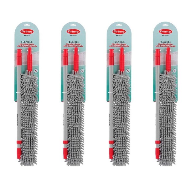 4PK Boxsweden Prime Flexible Microfibre Duster W/ Extendable Handle Asstd