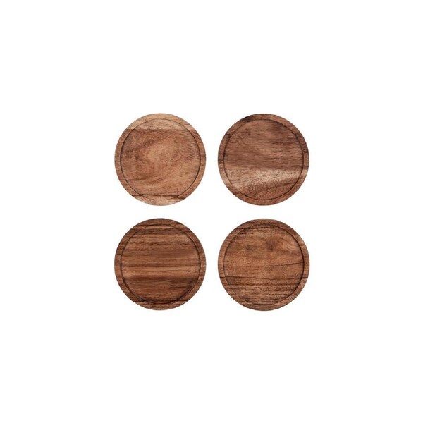 Zanzi Round Natural Acacia Coaster 4pc Set - 100x12mm