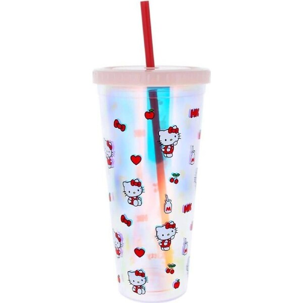 Hello Kitty And Friends - Pretty In Pink 20cm Beaker & Straw - Jasnor