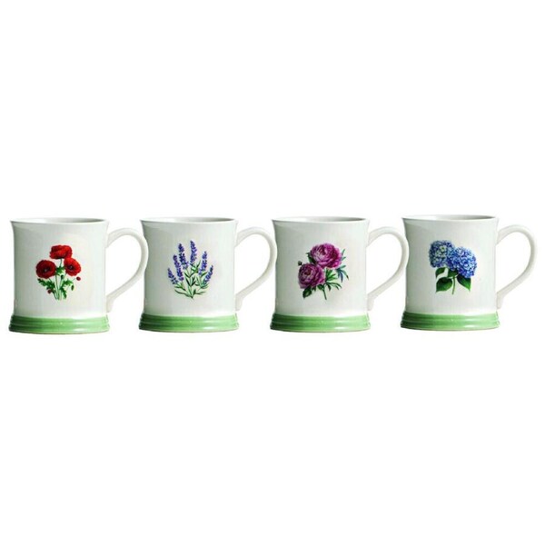 4pc Ashdene Floral Collective Stonware Drinking Coffee Mug White 430ml