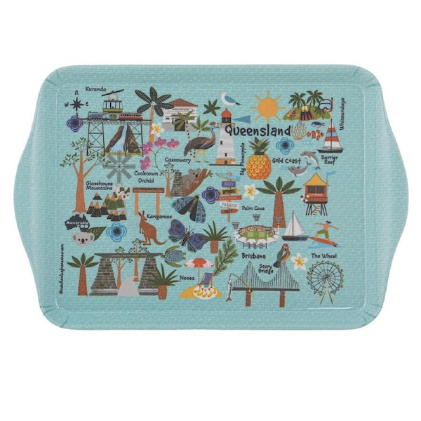 2pc Ashdene Land Down Under QLD Melamine Scatter Tray Blue 21x14.2cm