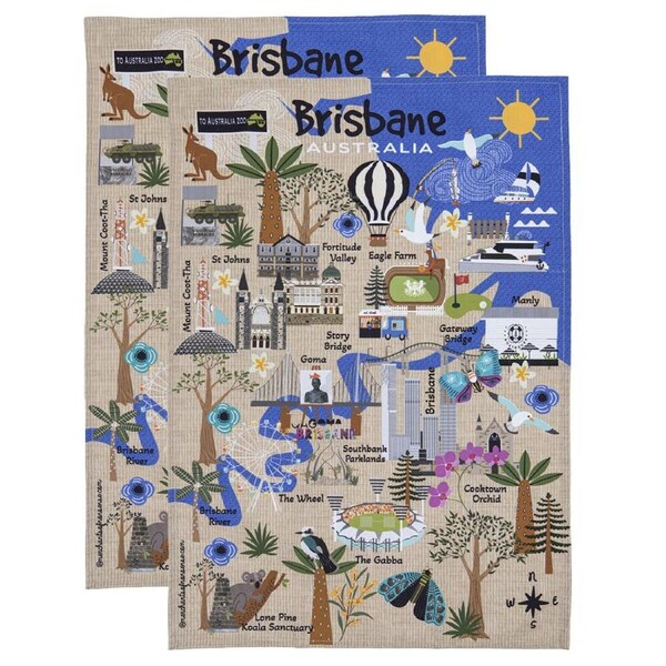 2PK Ashdene Land Down Under Brisbane Cleaning Home Kitchen Tea Towel 70x50cm