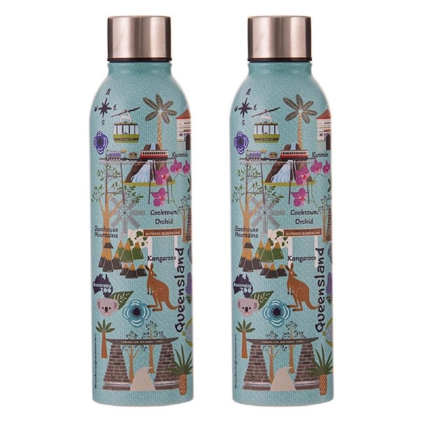 2PK Ashdene Land Down Under Qld Stainless Steel Water Bottle Flask 500ml