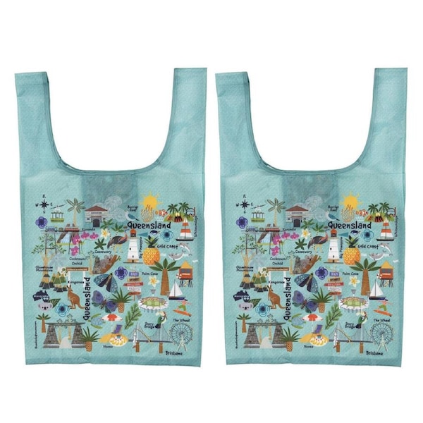 2PK Ashdene Land Down Under Qld Reusable Grocery Shopping Bag 36x64cm