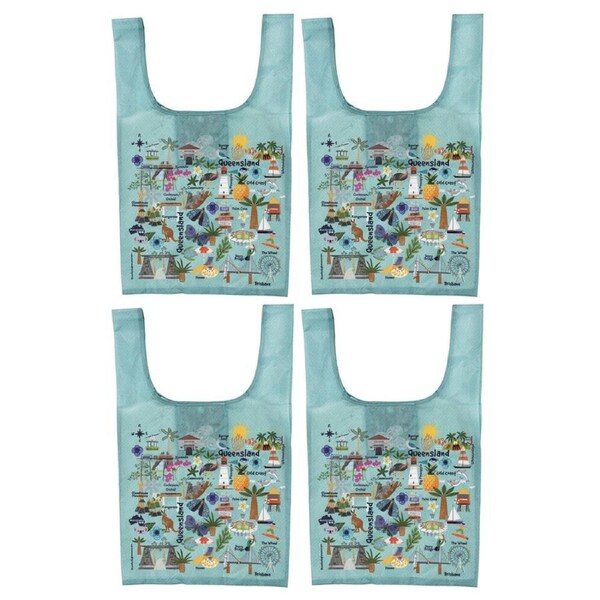4PK Ashdene Land Down Under Qld Reusable Grocery Shopping Bag 36x64cm