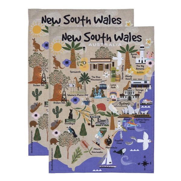 2PK Ashdene Land Down Under NSW Cleaning Home Kitchen Tea Towel 70x50cm
