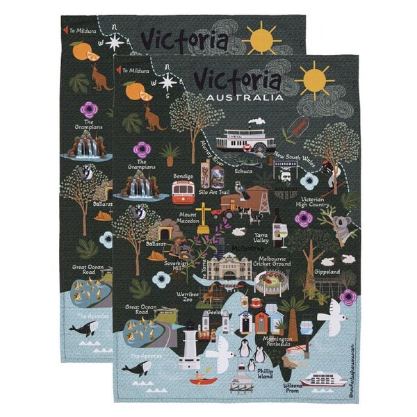 2PK Ashdene Land Down Under Vic Cleaning Home Kitchen Tea Towel 70x50cm