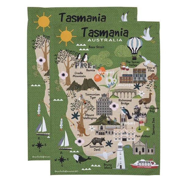 2PK Ashdene Land Down Under Tas Cleaning Home Kitchen Tea Towel 70x50cm