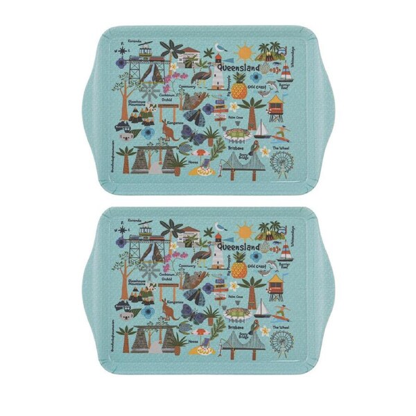 2x 2pc Ashdene Land Down Under QLD Melamine Scatter Tray Blue 21x14.2cm