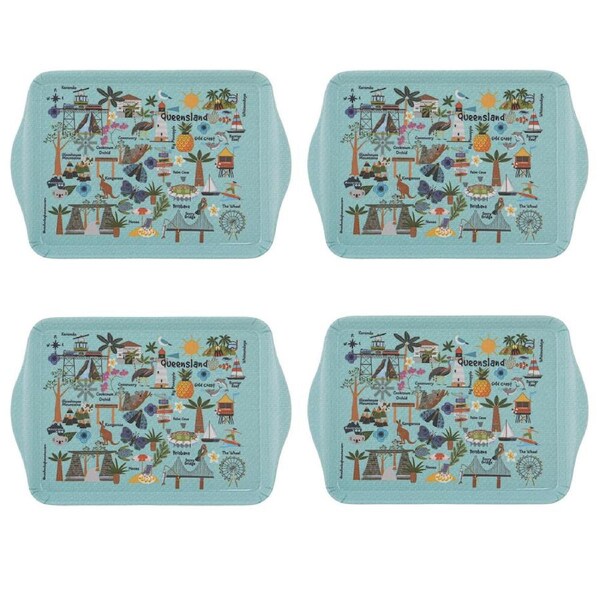 4x 2pc Ashdene Land Down Under QLD Melamine Scatter Tray Blue 21x14.2cm