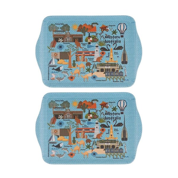 2x 2pc Ashdene Land Down Under WA Melamine Scatter Tray Blue 21x14.2cm