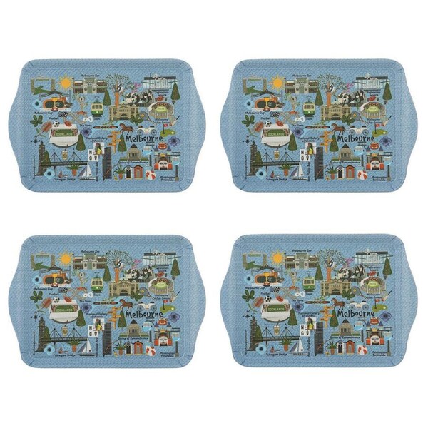 4x 2pc Ashdene Land Down Under Melbourne Melamine Scatter Tray Blue 21x14.2cm