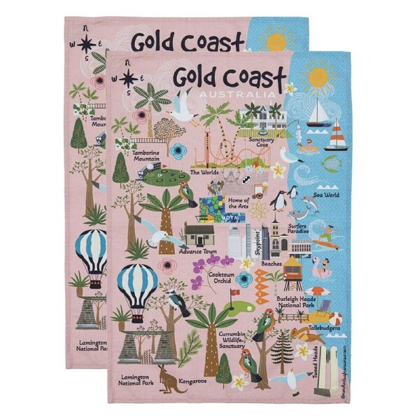 2PK Ashdene Land Down Under Gold Coast Cleaning Home Kitchen Tea Towel 70x50cm