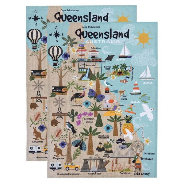 2PK Ashdene Land Down Under Qld Cleaning Home Kitchen Tea Towel 70x50cm