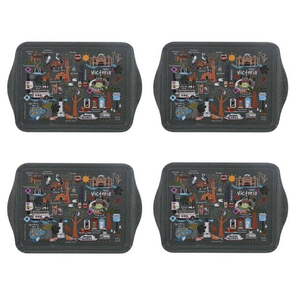 4x 2pc Ashdene Land Down Under VIC Melamine Scatter Tray Black 21x14.2cm