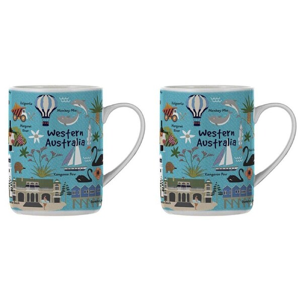2PK Ashdene Land Down Under WA Bone China Drinking Mug Blue 370ml