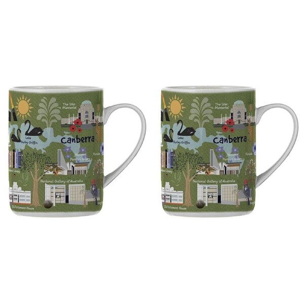 2PK Ashdene Land Down Under Canberra Bone China Drinking Mug Green 370ml