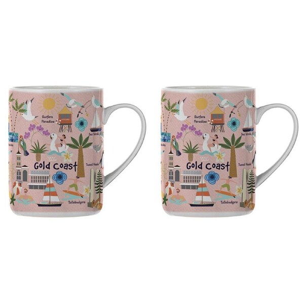 2PK Ashdene Land Down Under Gold Coast Bone China Drinking Mug Peach 370ml