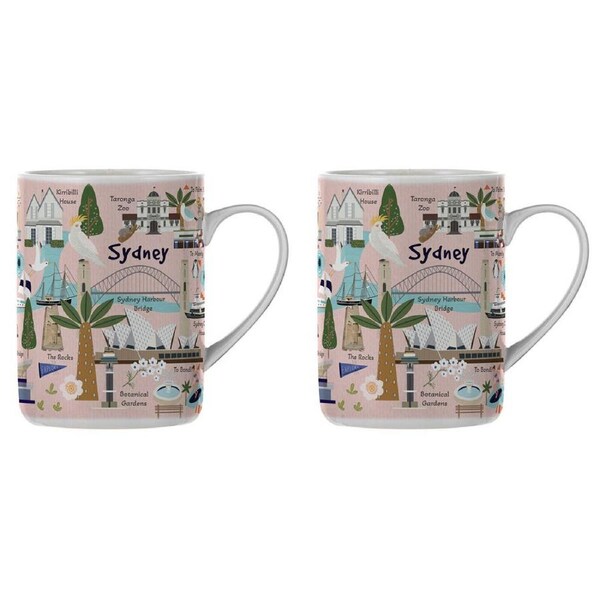 2PK Ashdene Land Down Under Sydney Bone China Drinking Mug Peach 370ml