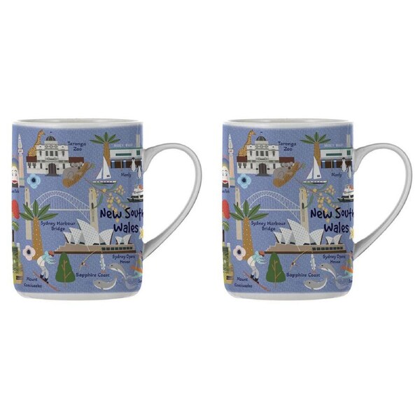 2PK Ashdene Land Down Under NSW Bone China Drinking Mug Blue 370ml