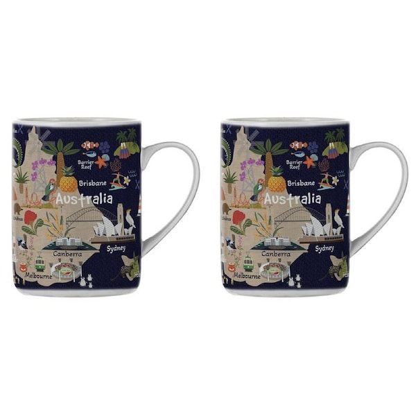 2PK Ashdene Land Down Under AUS Bone China Drinking Mug Blue 370ml