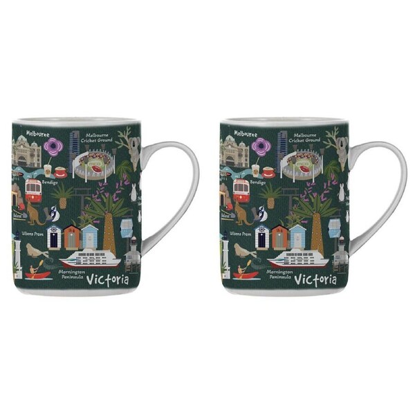 2PK Ashdene Land Down Under Vic Bone China Drinking Mug Green 370ml