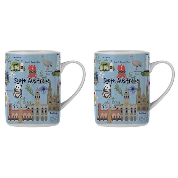 2PK Ashdene Land Down Under SA Bone China Drinking Mug Blue 370ml