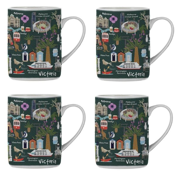 4PK Ashdene Land Down Under Vic Bone China Drinking Mug Green 370ml