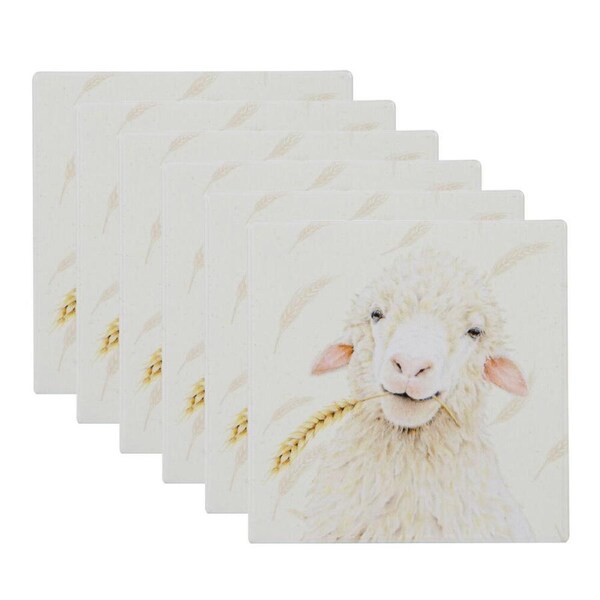 6PK Ashdene Farmyard Faces Sheep Square Drink Mat Ceramic Coaster 10x10cm
