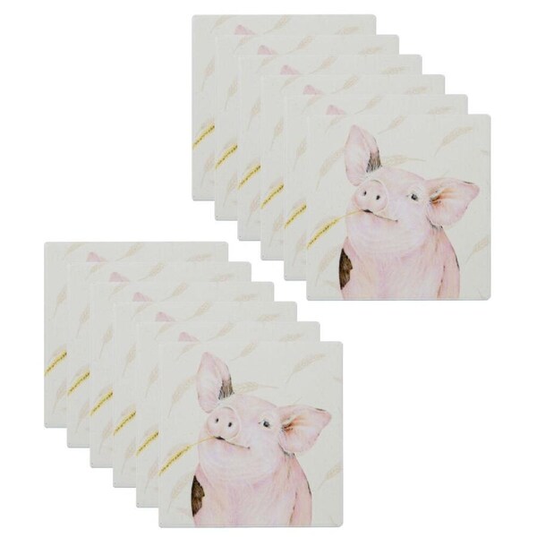 12PK Ashdene Farmyard Faces Pig Square Drink Mat Ceramic Coaster 10x10cm