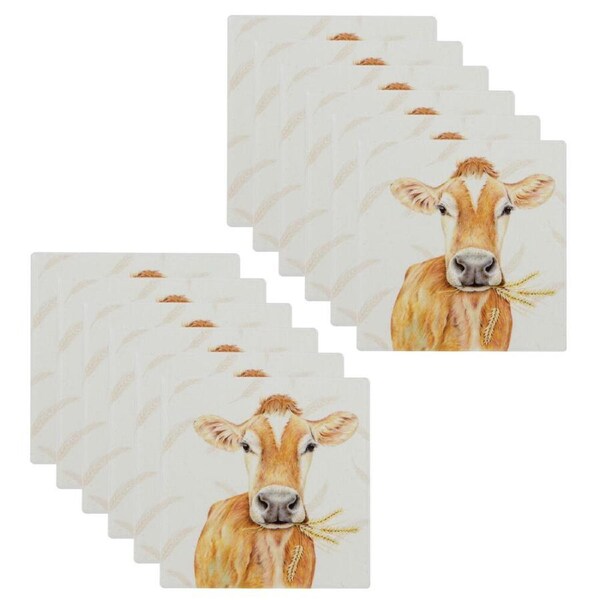 12PK Ashdene Farmyard Faces Beef Cow Square Drink Mat Ceramic Coaster 10x10cm