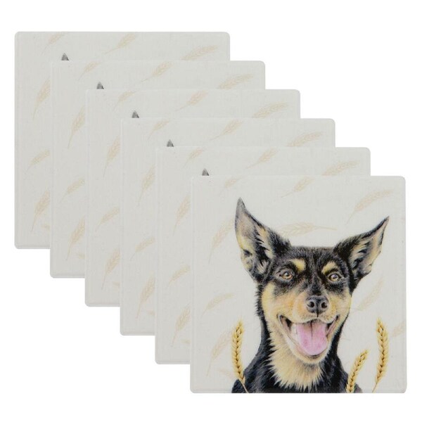 6PK Ashdene Farmyard Faces Kelpie Square Drink Mat Ceramic Coaster 10x10cm