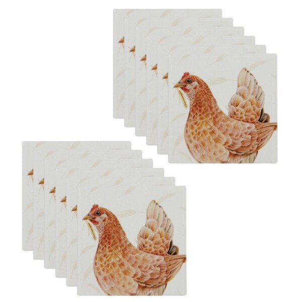 12PK Ashdene Farmyard Faces 2 Chicken Square Drink Mat Ceramic Coaster 10x10cm