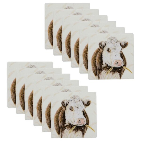 12PK Ashdene Farmyard Faces 2 Cow Square Drink Mat Ceramic Coaster 10x10cm