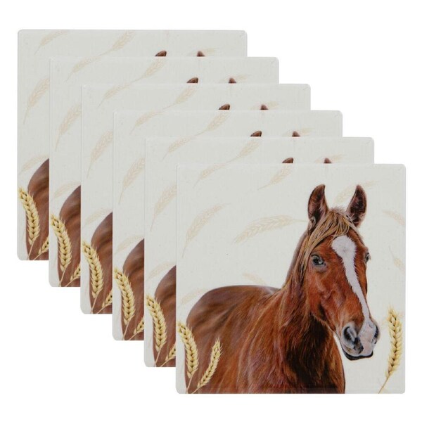 6PK Ashdene Farmyard Faces 2 Horse Square Drink Mat Ceramic Coaster 10x10cm