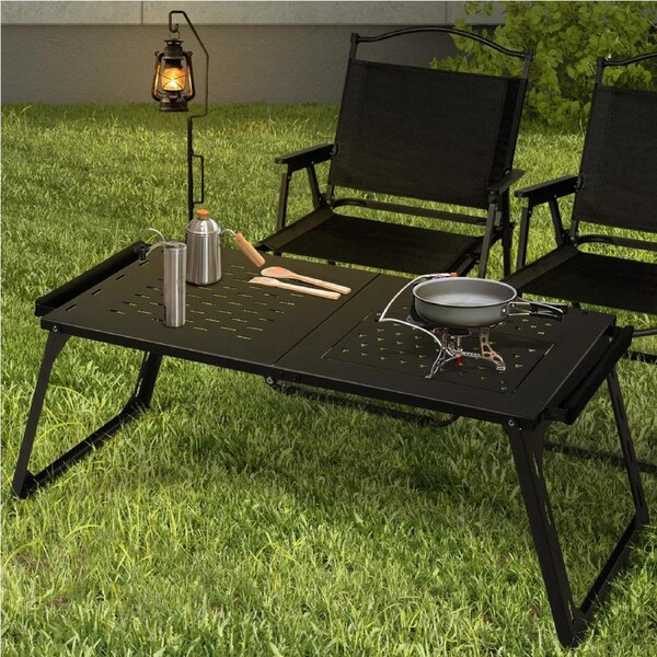 Levede Camping Table Portable Desk With BBQ Grill Folding Outdoor Steel Rack 104cm x 44cm x 39cm (W x D x H)