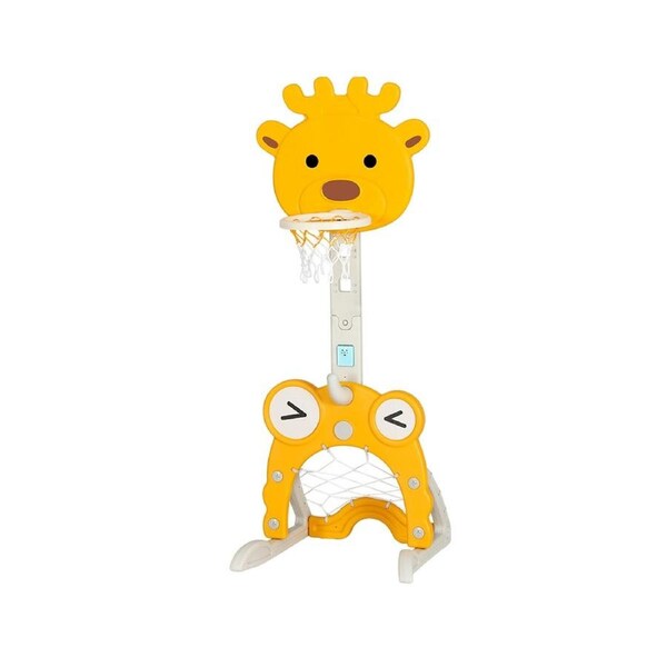 Keezi Kids Basketball Hoop Stand Adjustable Multi-in-1 Sports Activity Center Toys Set Yellow Giraffe