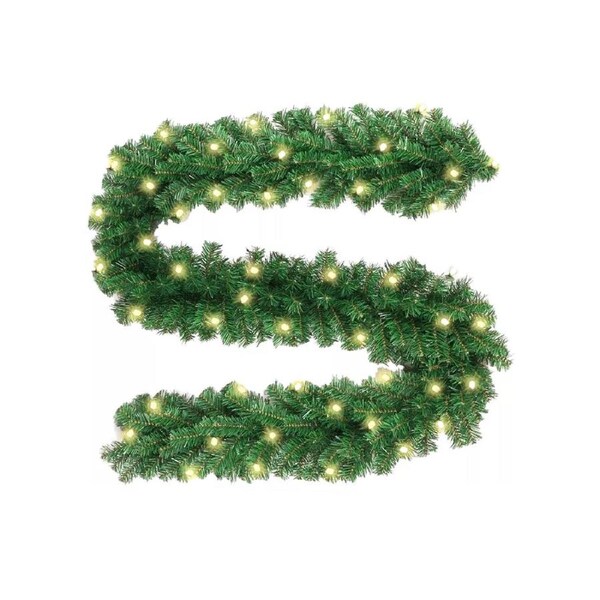 9FT Artificial Christmas Garland with LED Lights Wreath Stairs Home Rattan Decor
