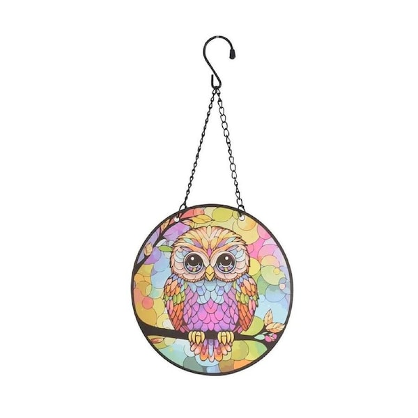 Gibson Gifts Stained Glass Hanging Plaques 19cm Owl, 27039