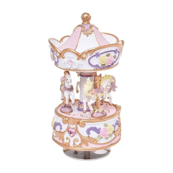 Gibson Gifts Music Box 14cm Musical Carousel Pink & Purple, 53276
