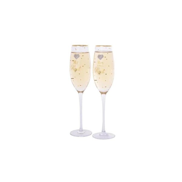 Gibson Gifts Mad Dots Champagne Flutes Set of 2 My Right & Mrs Always Right, 52038