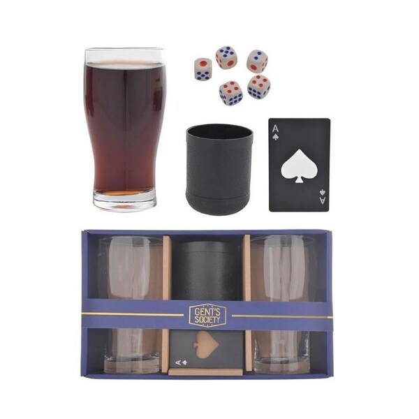 Gibson Gifts Gent's Society Gift Set Beer Glass & Games, 26642