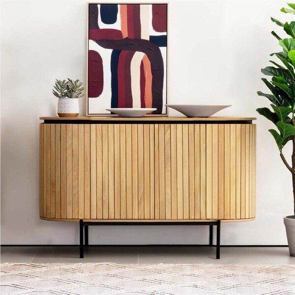 ACA 120cm Buffet Sideboard Cabinet 2 Doors Storage Cupboard With 4 Shelves for Living Room Hallway Table Oak