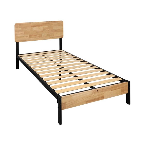 205x109cm Rubberwood & Steel Bed Frame King Single Size